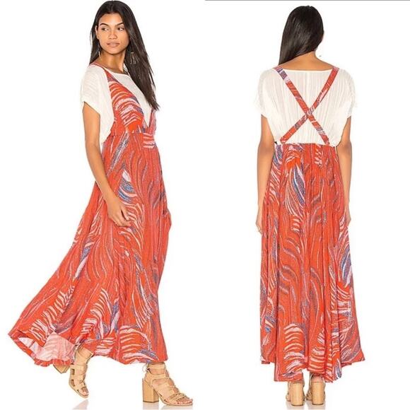 Free people Thousand Kisses Maxi Dress in Red Combo Sz M - Picture 2 of 9